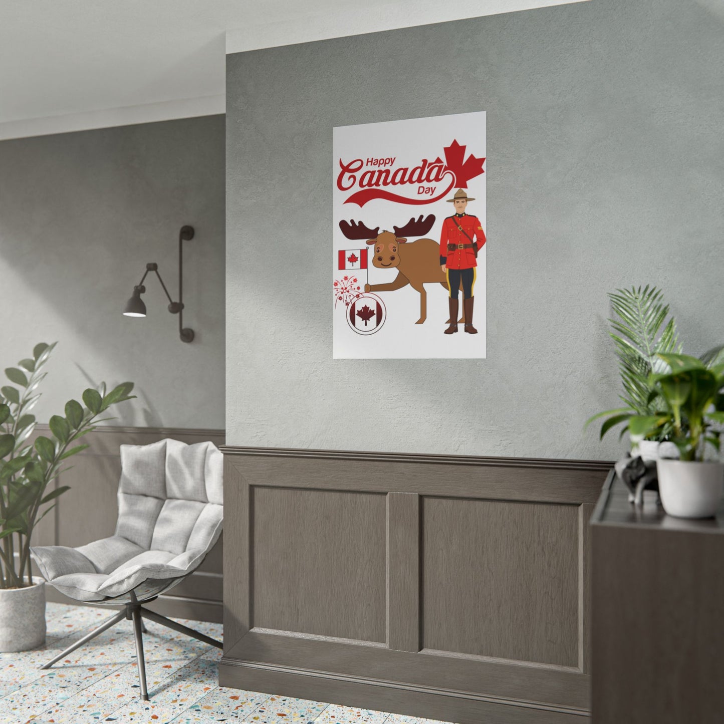 Canada Day Poster - Happy Canada Day Moose & Mountie Rolled Poster