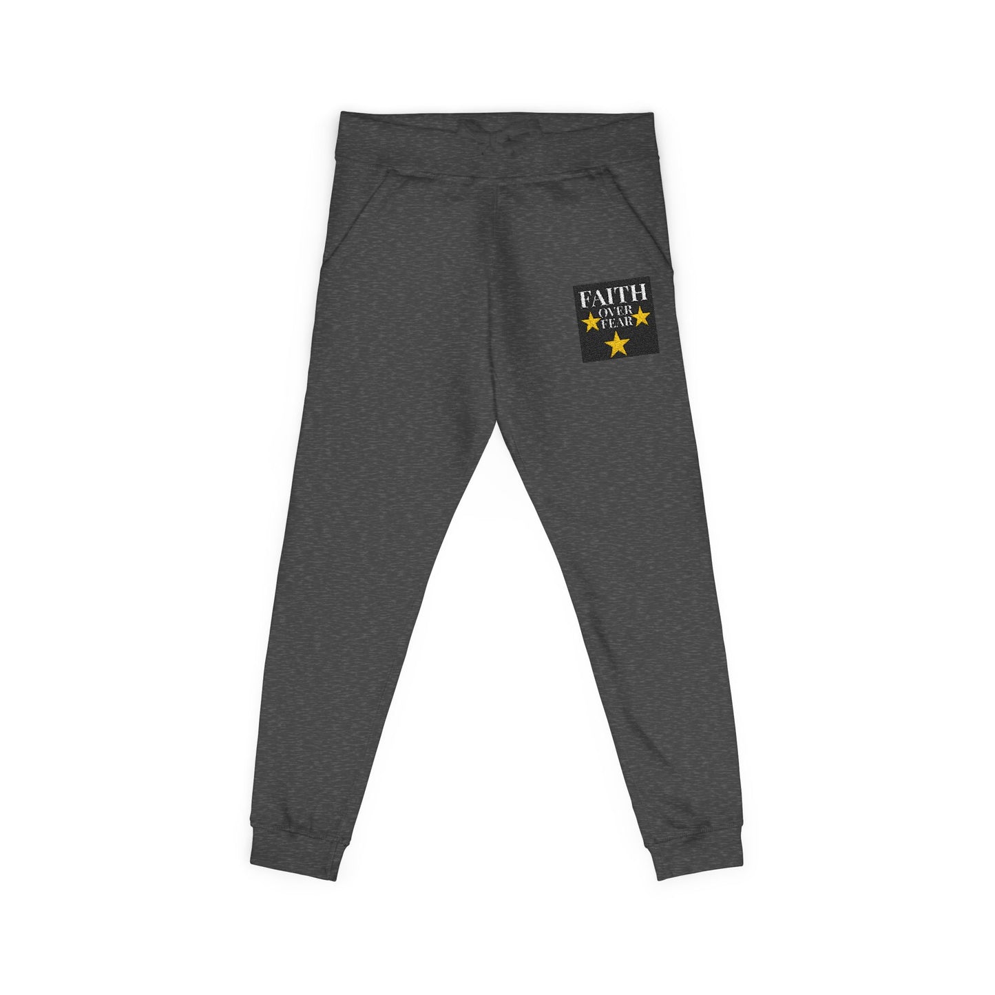 Embroidered Star Patch Sweatpants — White Fleece Joggers