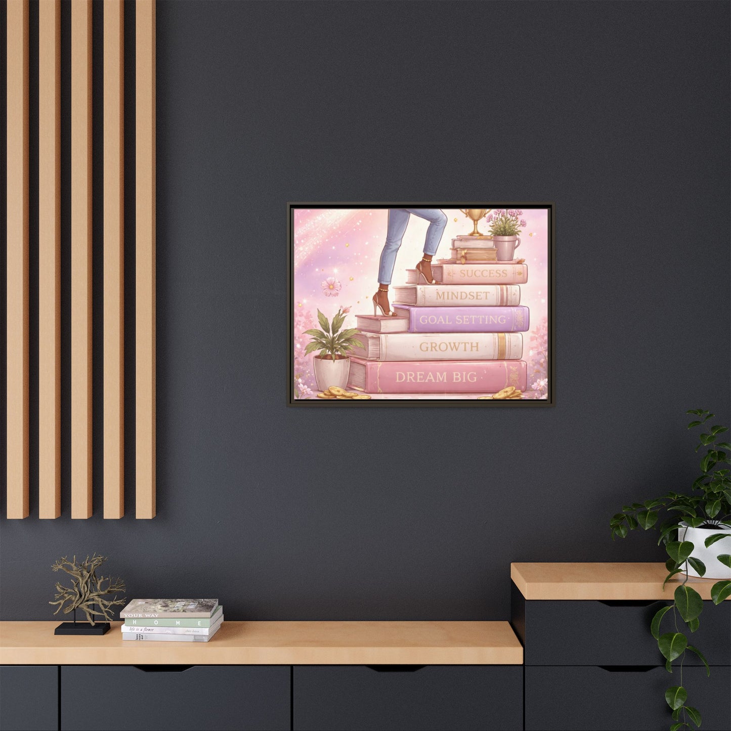 Dream Big Wall Art — Motivational Stacked Books Framed Canvas