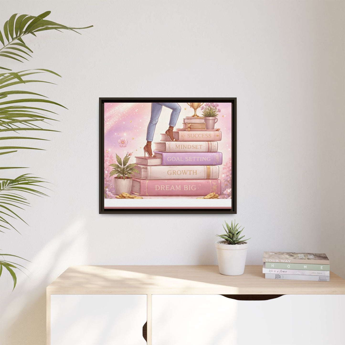Dream Big Wall Art — Motivational Stacked Books Framed Canvas