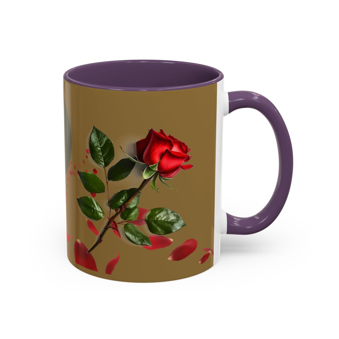 Red Rose Petals Coffee Mug  Accent Black Handle Interior,