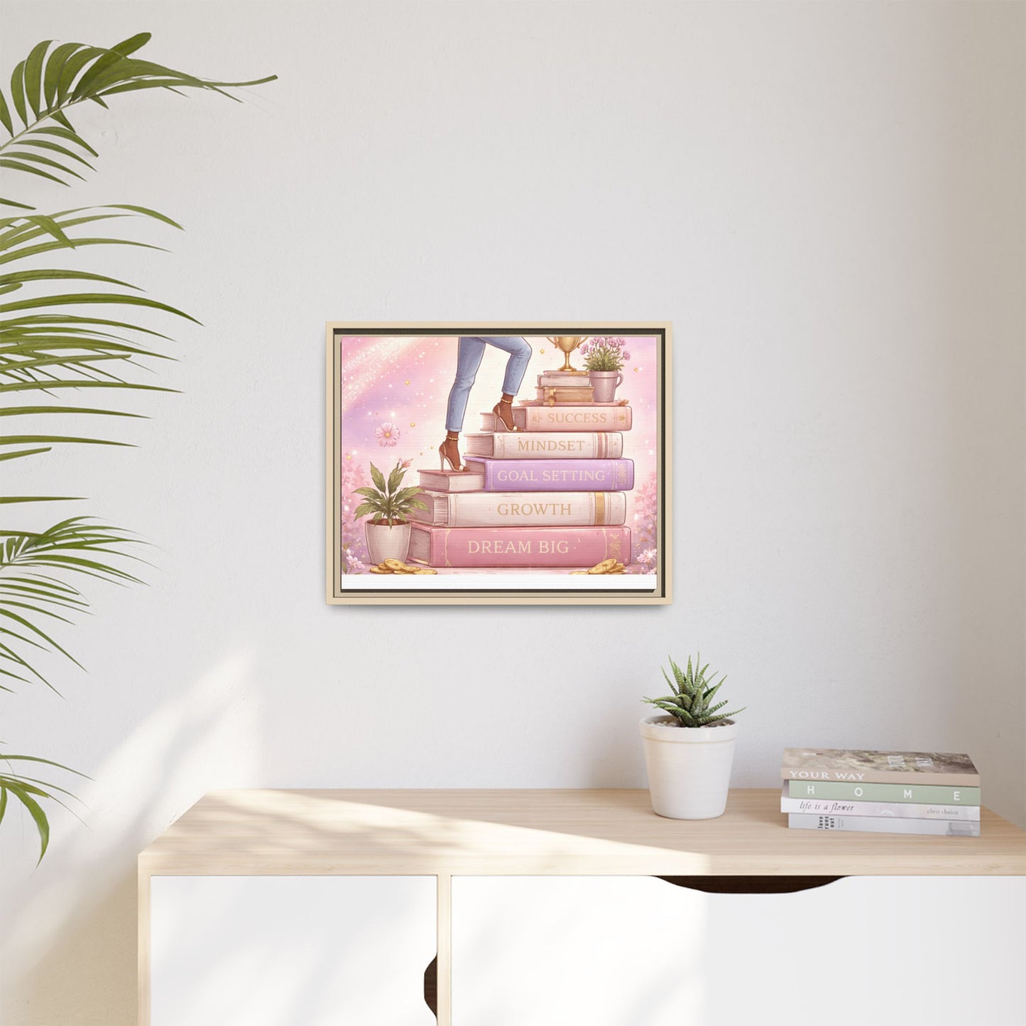 Dream Big Wall Art — Motivational Stacked Books Framed Canvas
