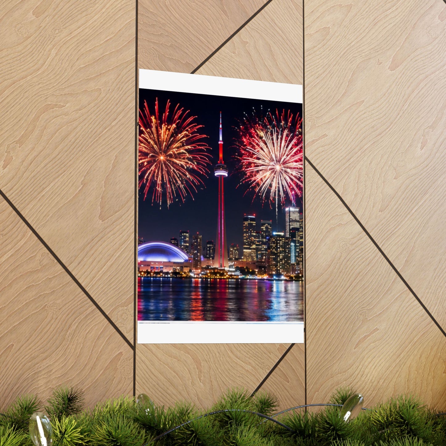 CN Tower Fireworks Matte Vertical Poster — Toronto Skyline Night Celebration Wall Art