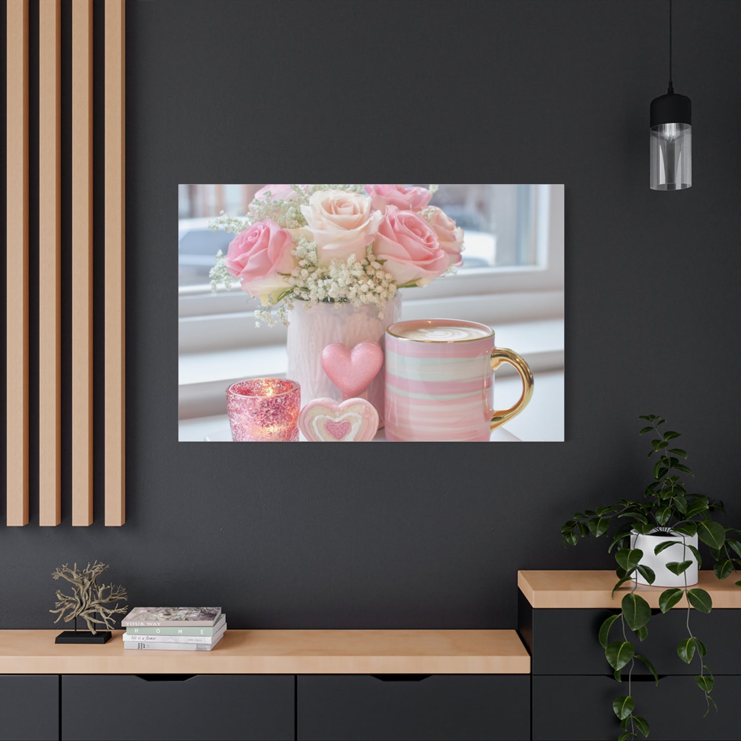 Pink Rose Bouquet with Mug Canvas