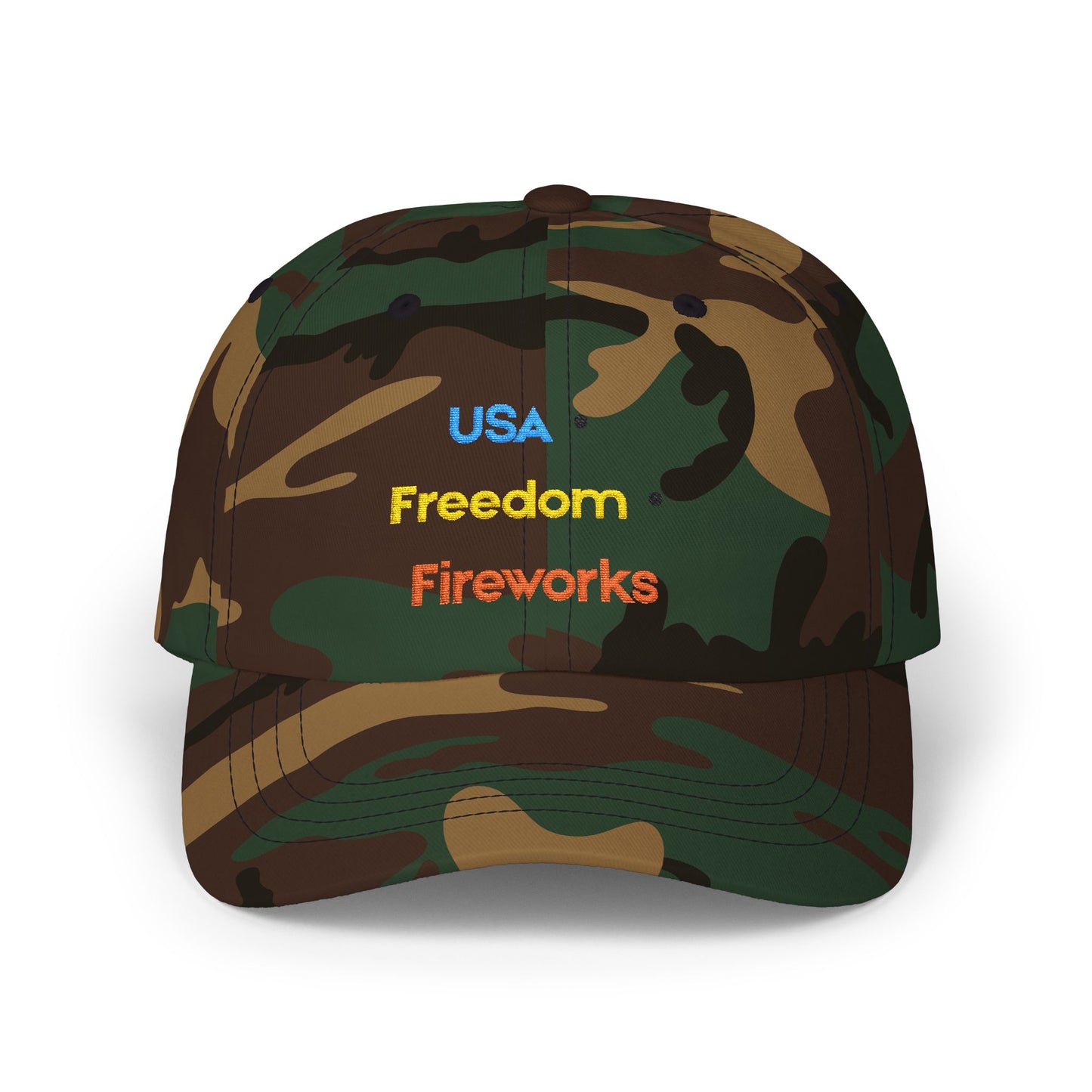USA Freedom Fireworks Classic Dad Cap | Patriotic Embroidered Hat