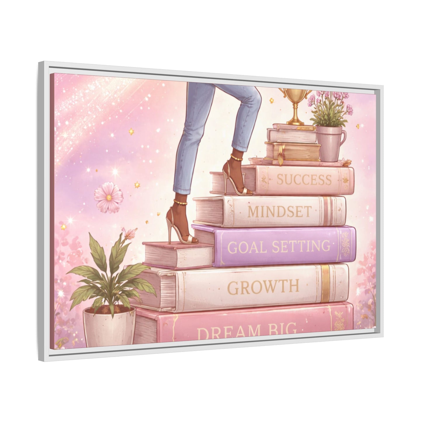 Dream Big Wall Art — Motivational Stacked Books Framed Canvas