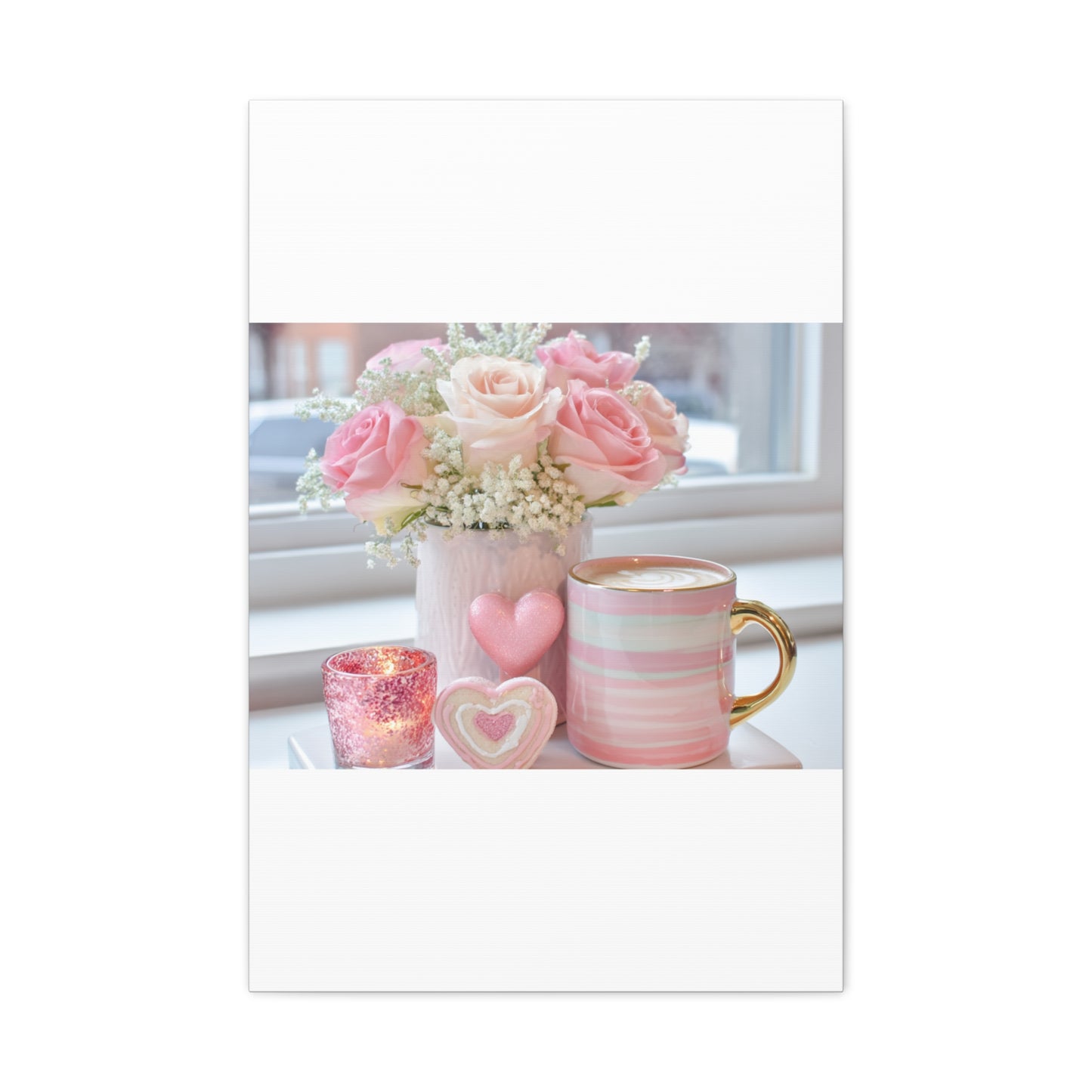 Pink Rose Bouquet with Mug Canvas