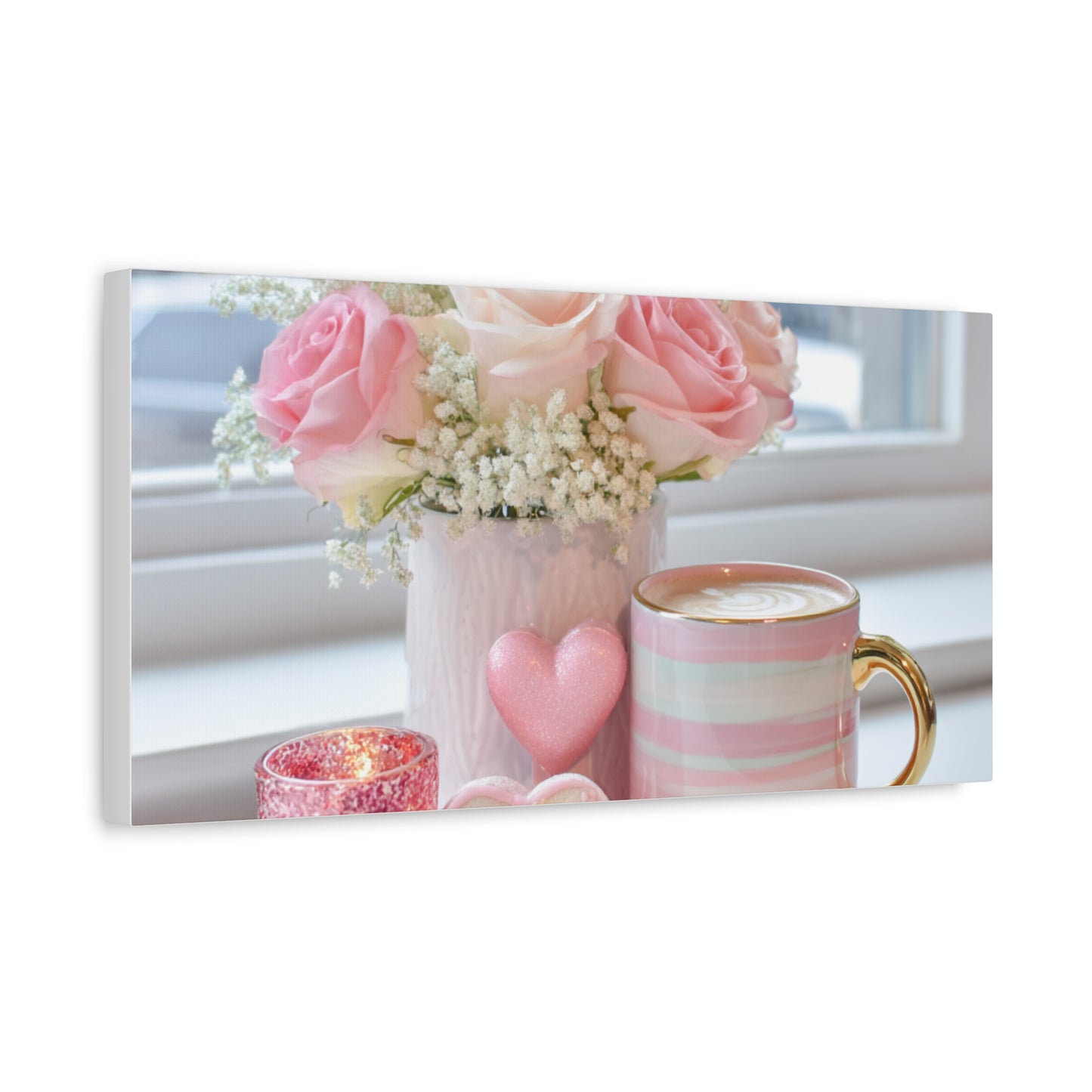 Pink Rose Bouquet with Mug Canvas