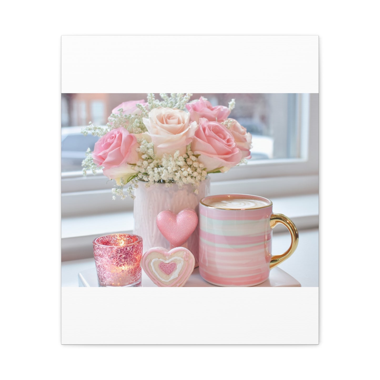 Pink Rose Bouquet with Mug Canvas