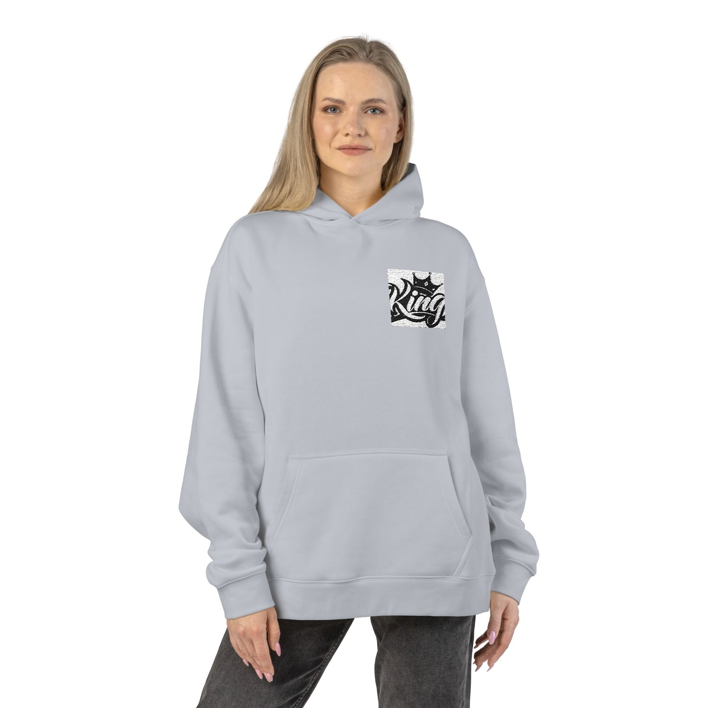 Relaxed Hoodie — Minimal Black Crown Chest Logo Hooded Sweatshirt