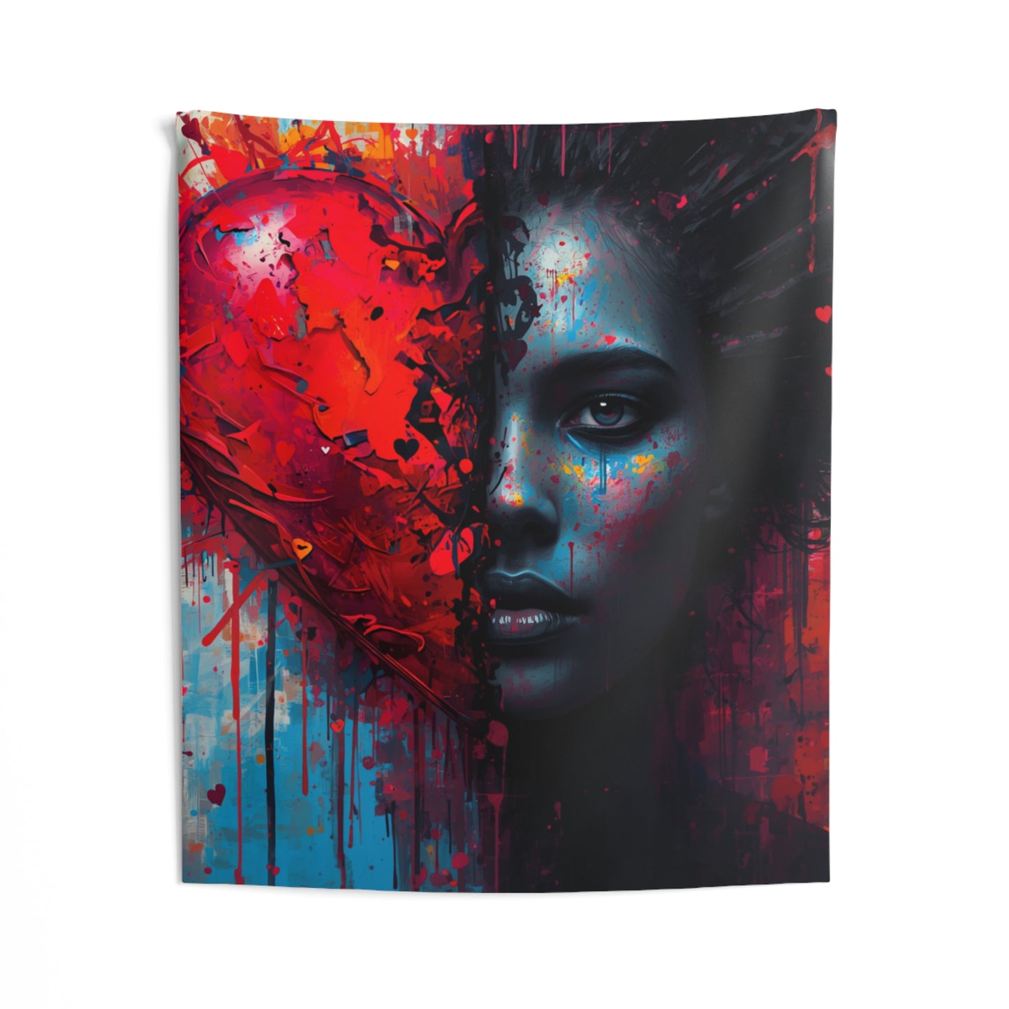 Heart & Shadow Portrait Wall Tapestry — Dramatic Abstract Face Art