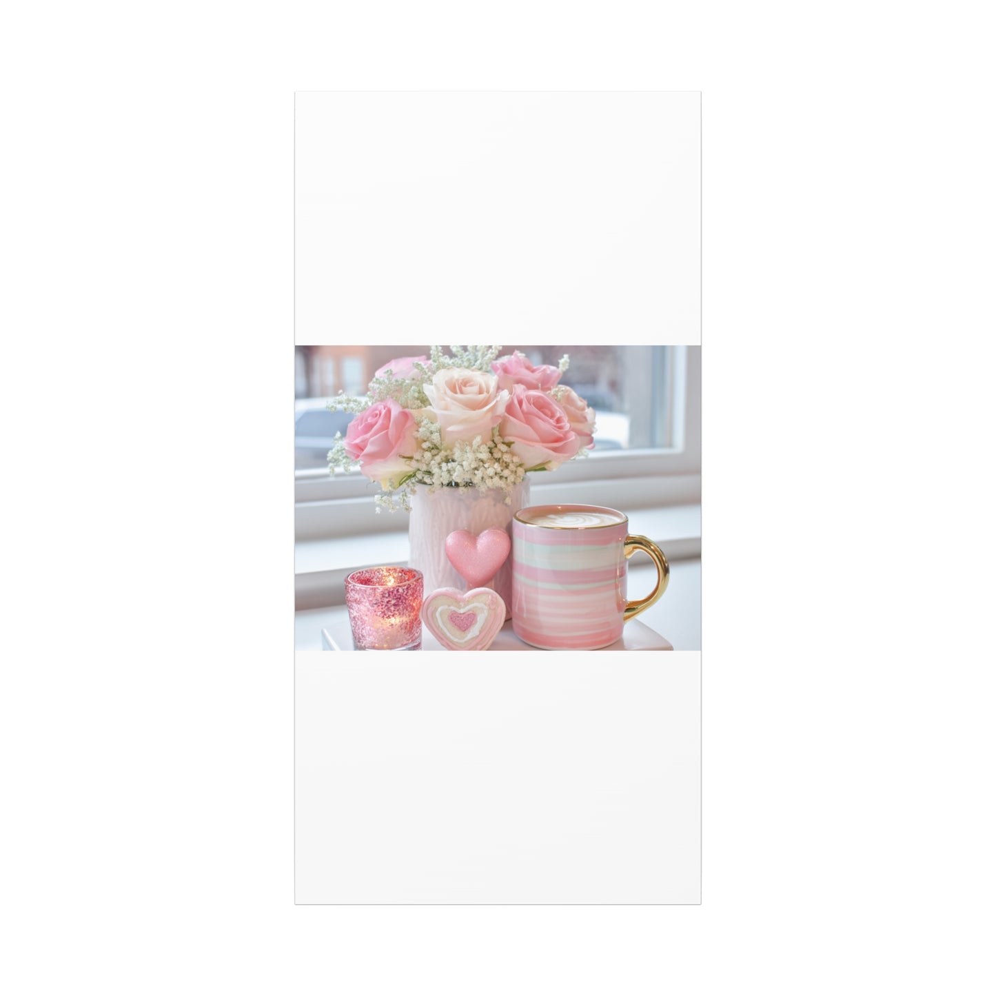 Pink Rose Bouquet with Mug Canvas