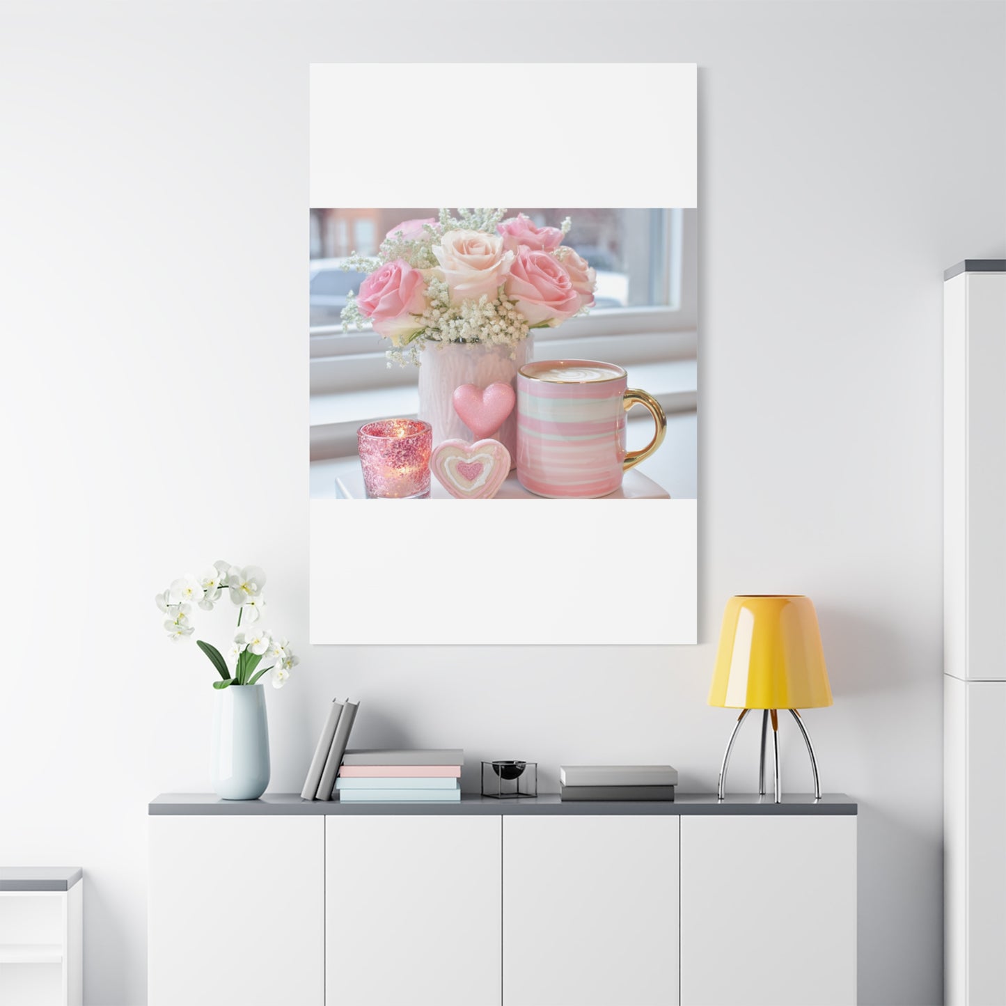 Pink Rose Bouquet with Mug Canvas