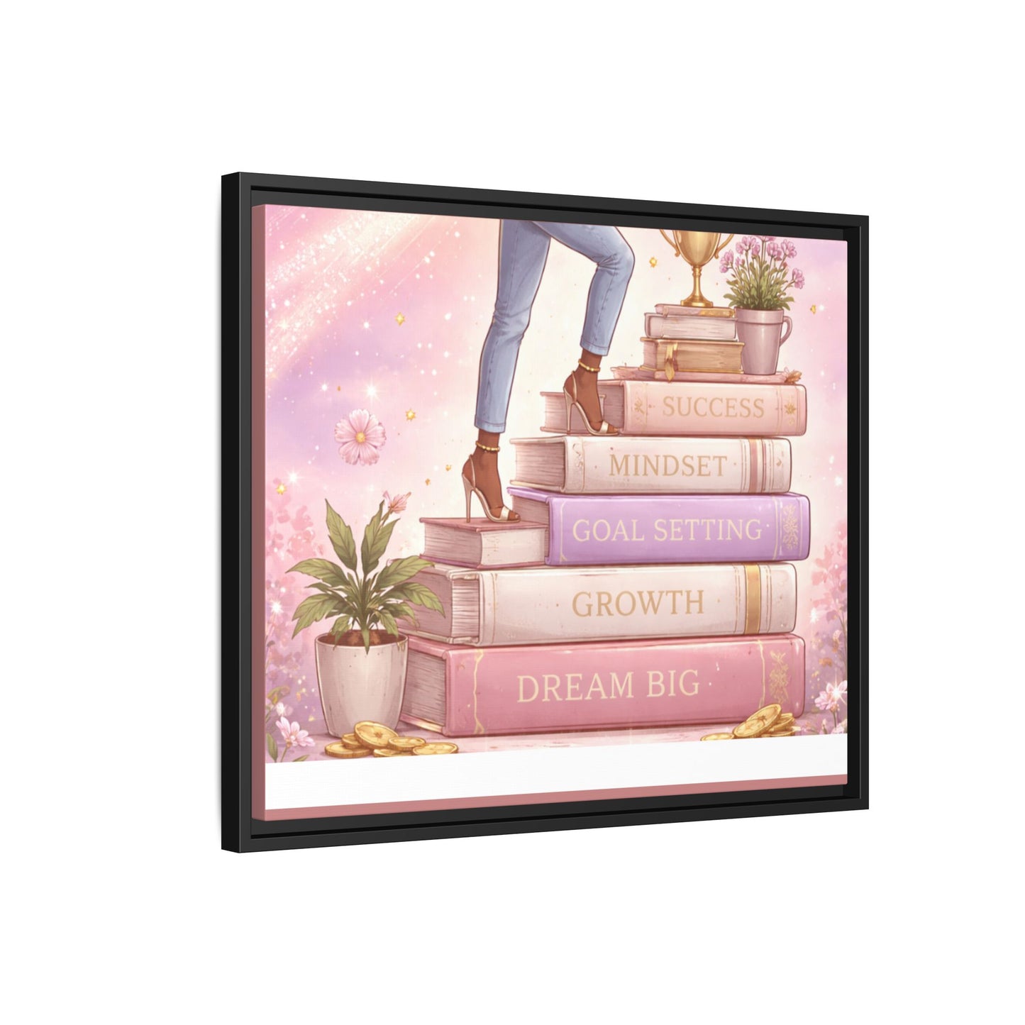 Dream Big Wall Art — Motivational Stacked Books Framed Canvas