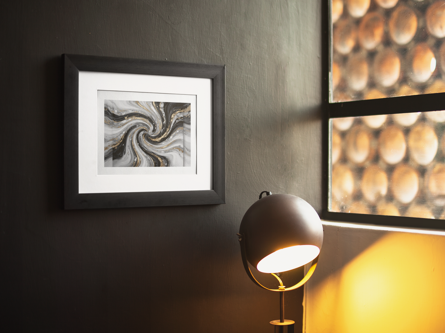 Black White Gold Fluid Art Abstract Swirl Marble Canvas Print 1.25" Stretched Canvas