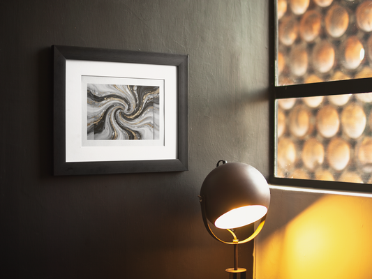 Black White Gold Fluid Art Abstract Swirl Marble Canvas Print 1.25" Stretched Canvas