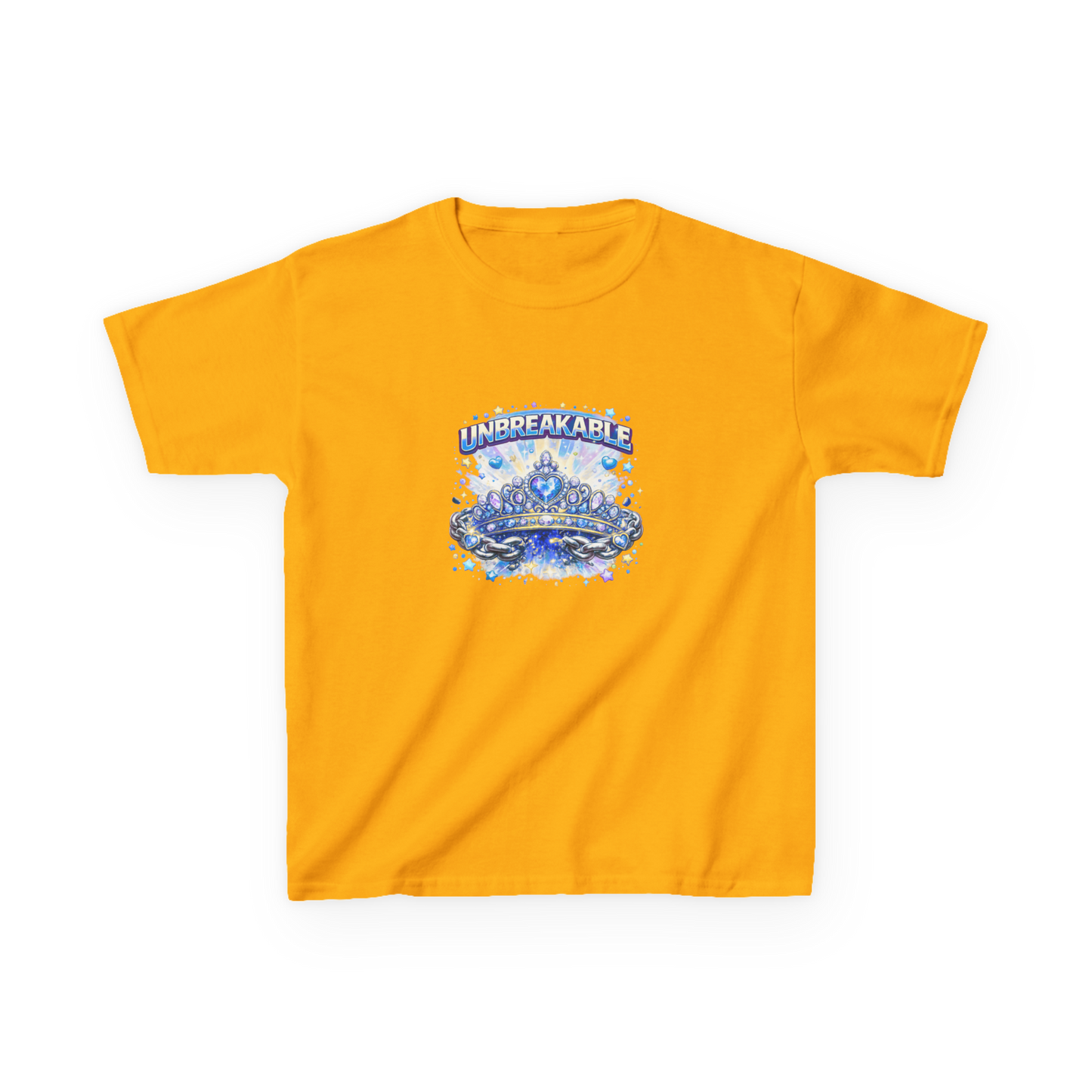 Unbreakable Kids T‑Shirt — Blue Crown & Waves Graphic Tee for Brave Kids