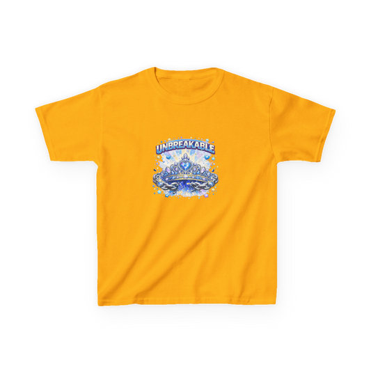 Unbreakable Kids T‑Shirt — Blue Crown & Waves Graphic Tee for Brave Kids