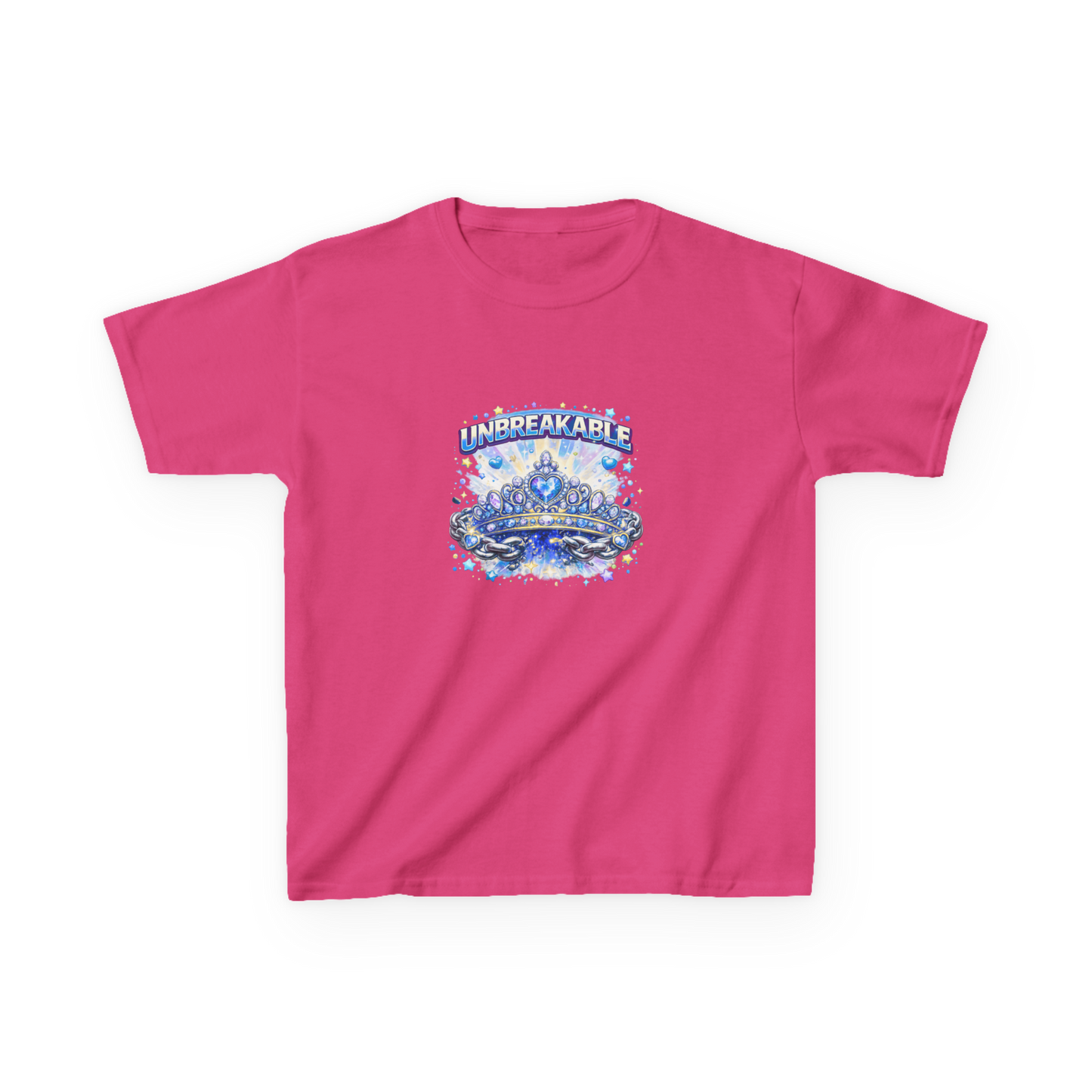 Unbreakable Kids T‑Shirt — Blue Crown & Waves Graphic Tee for Brave Kids