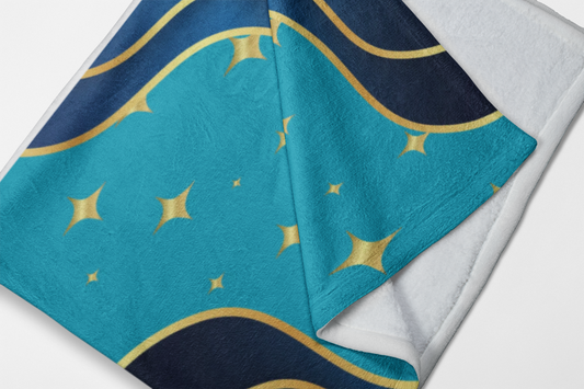Plush Blanket — Teal & Gold Abstract Starry Wave Throw