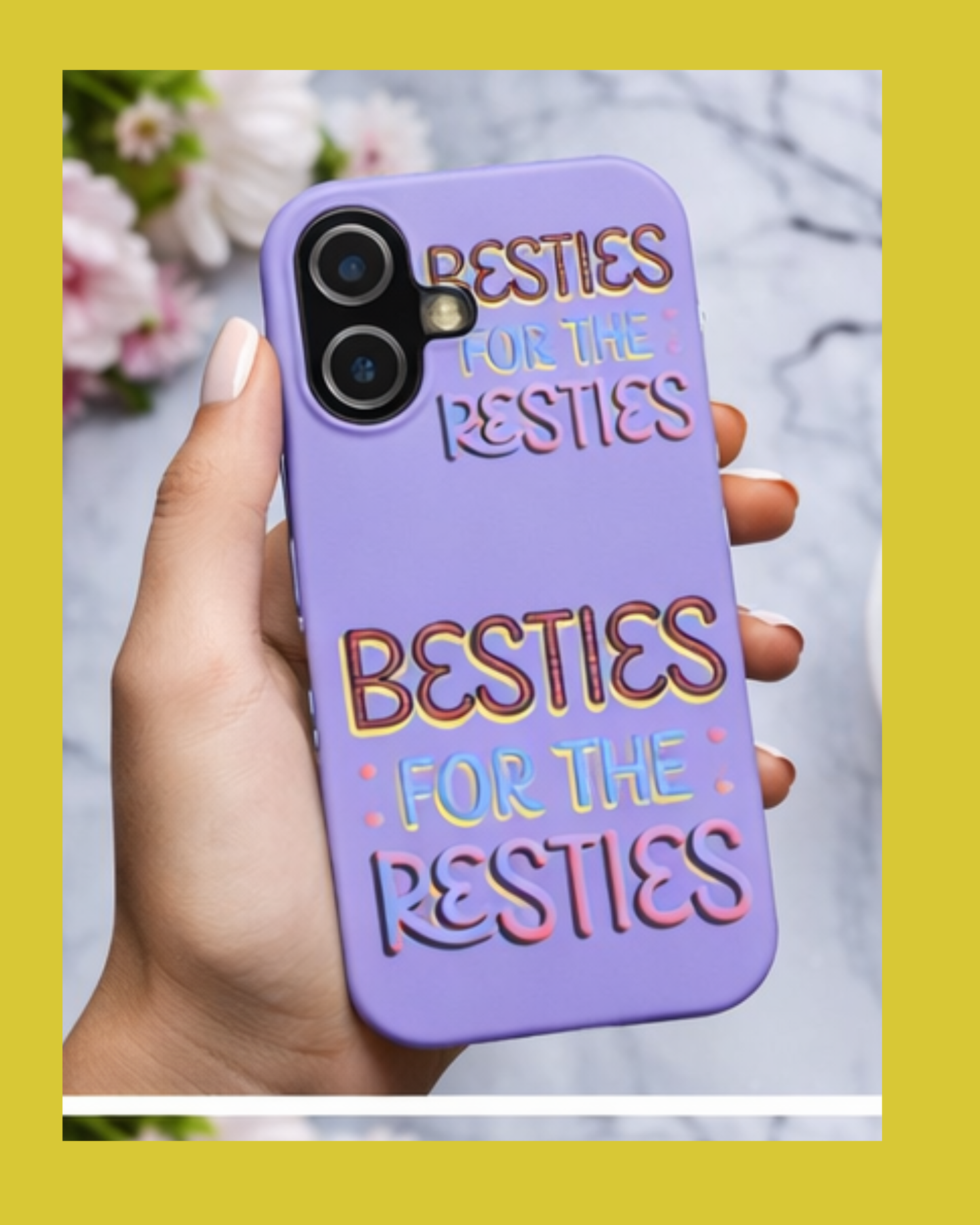 Besties for the Resties Phone Case iPhone 17 16 15 14 Cute Girly Aesthetic Case Gift for Best Friend Pink Black Yellow Trendy Protective Cover