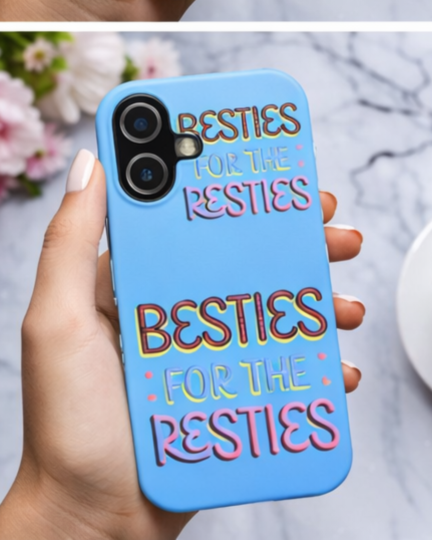 Besties for the Resties Phone Case iPhone 17 16 15 14 Cute Girly Aesthetic Case Gift for Best Friend Pink Black Yellow Trendy Protective Cover