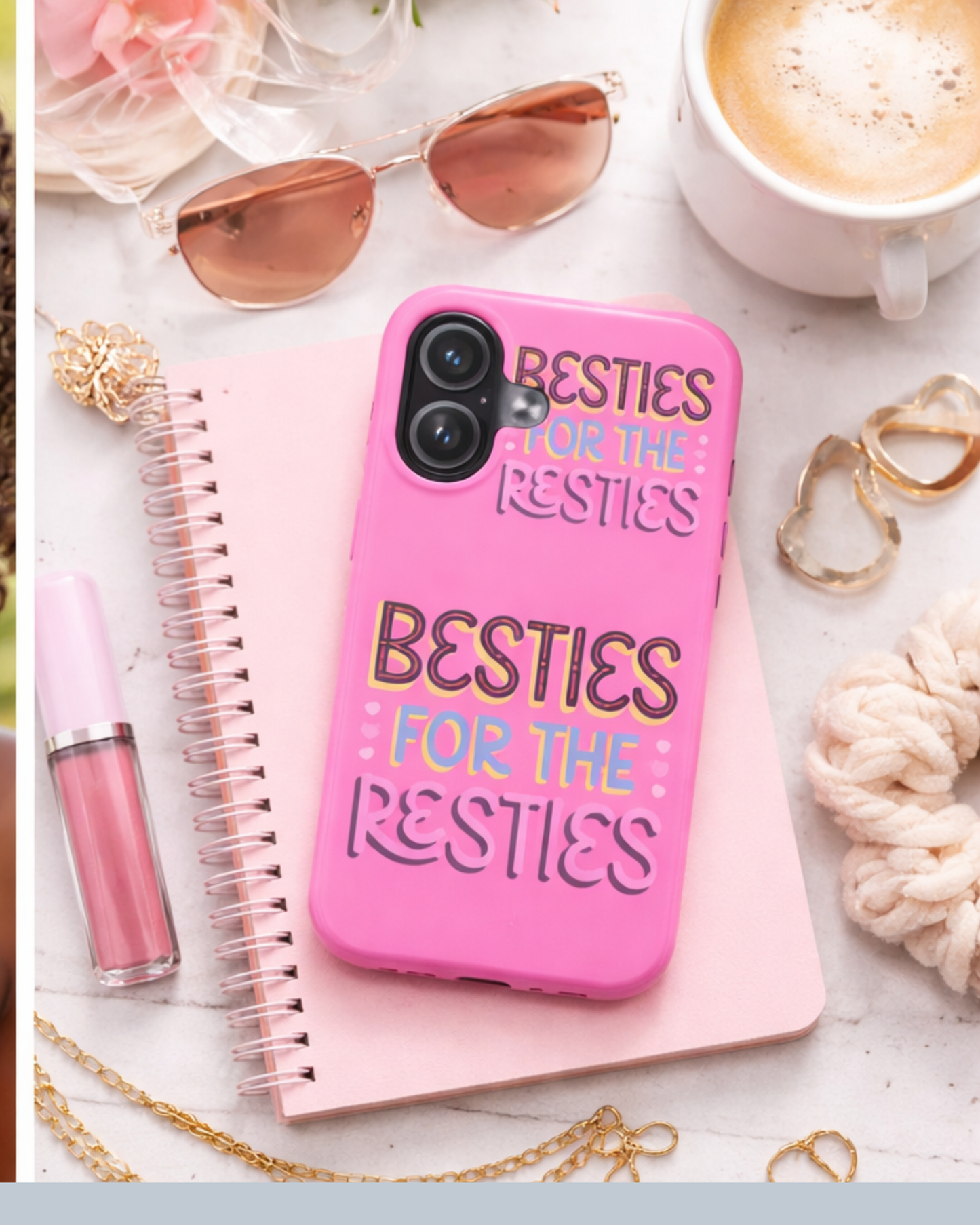 Besties for the Resties Phone Case iPhone 17 16 15 14 Cute Girly Aesthetic Case Gift for Best Friend Pink Black Yellow Trendy Protective Cover