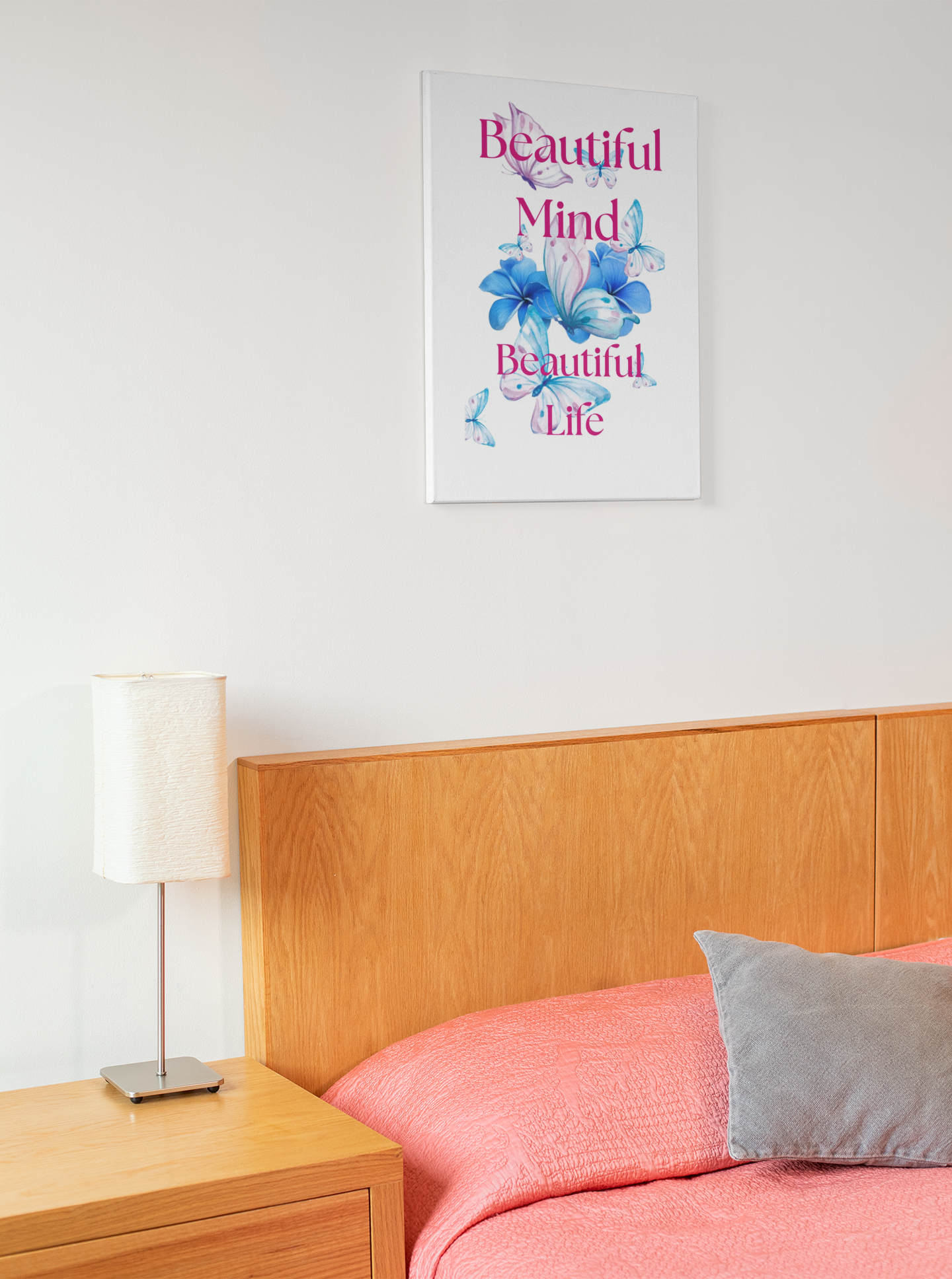 "Beautiful Mind Beautiful Life" Floral Butterfly Wall Art