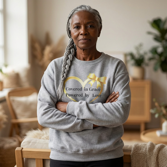 Crewneck Sweatshirt — "Covered in Grace Powered by Love" Heart Design