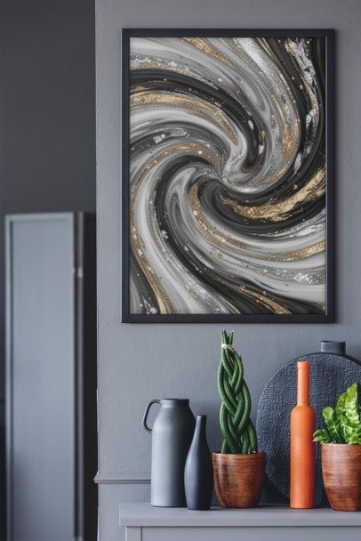 Gold Marble Swirl Canvas  Black White Abstract Wall Art
