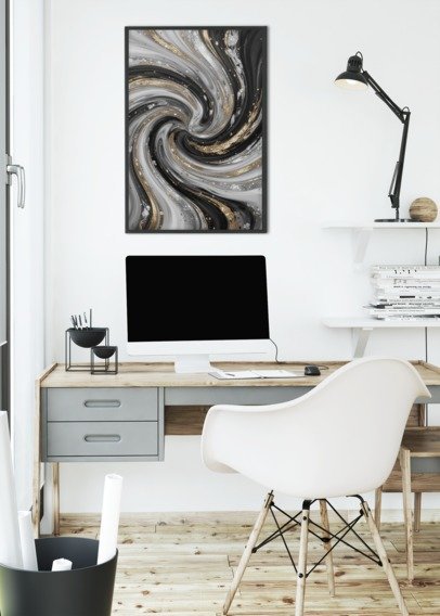 Gold Marble Swirl Canvas  Black White Abstract Wall Art