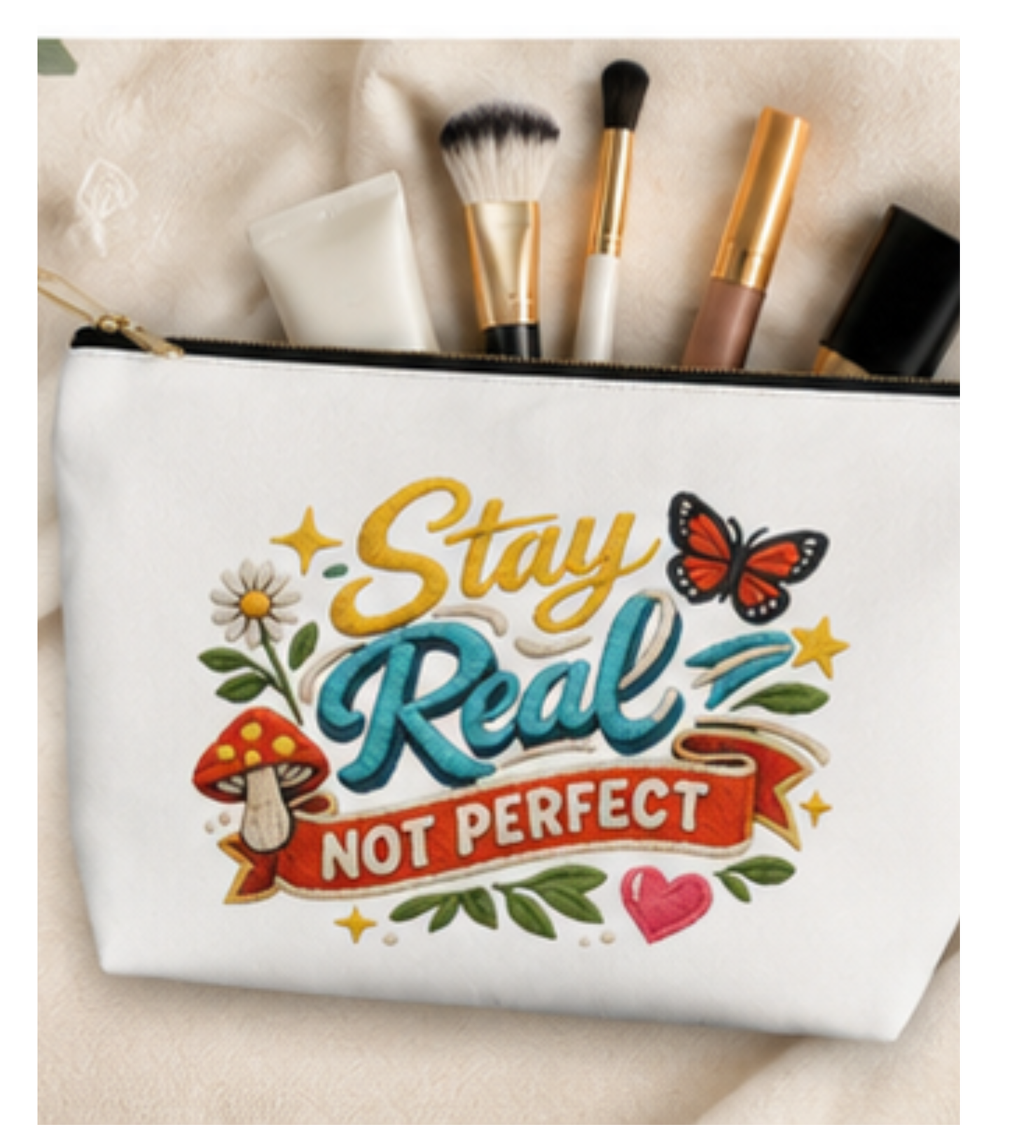 Stay Real Not Perfect Accessory Pouch | T-Bottom Makeup Bag