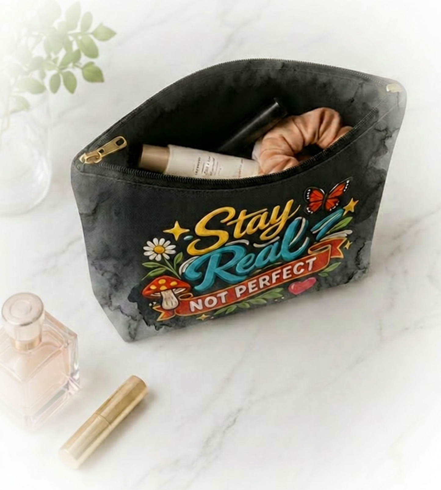 Stay Real Not Perfect Accessory Pouch | T-Bottom Makeup Bag