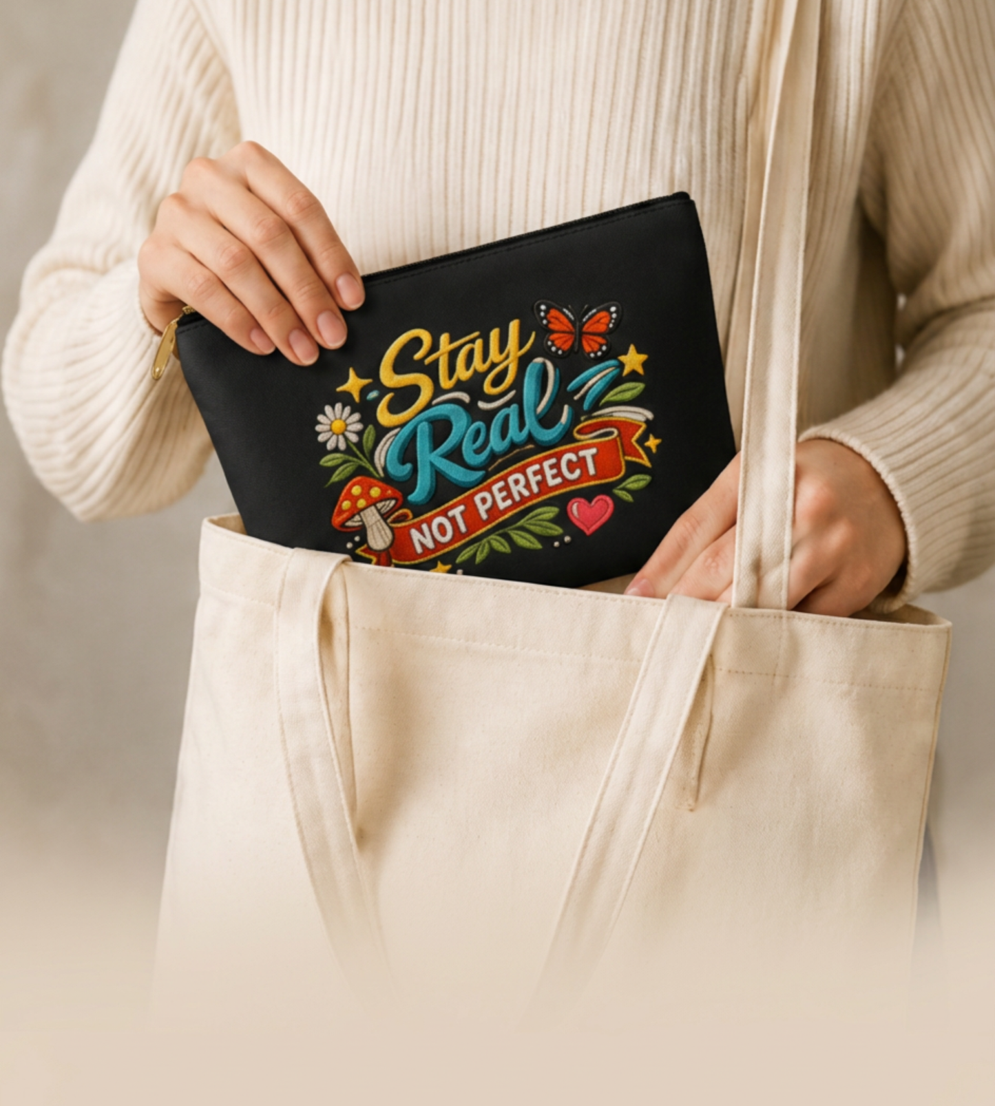 Stay Real Not Perfect Accessory Pouch | T-Bottom Makeup Bag