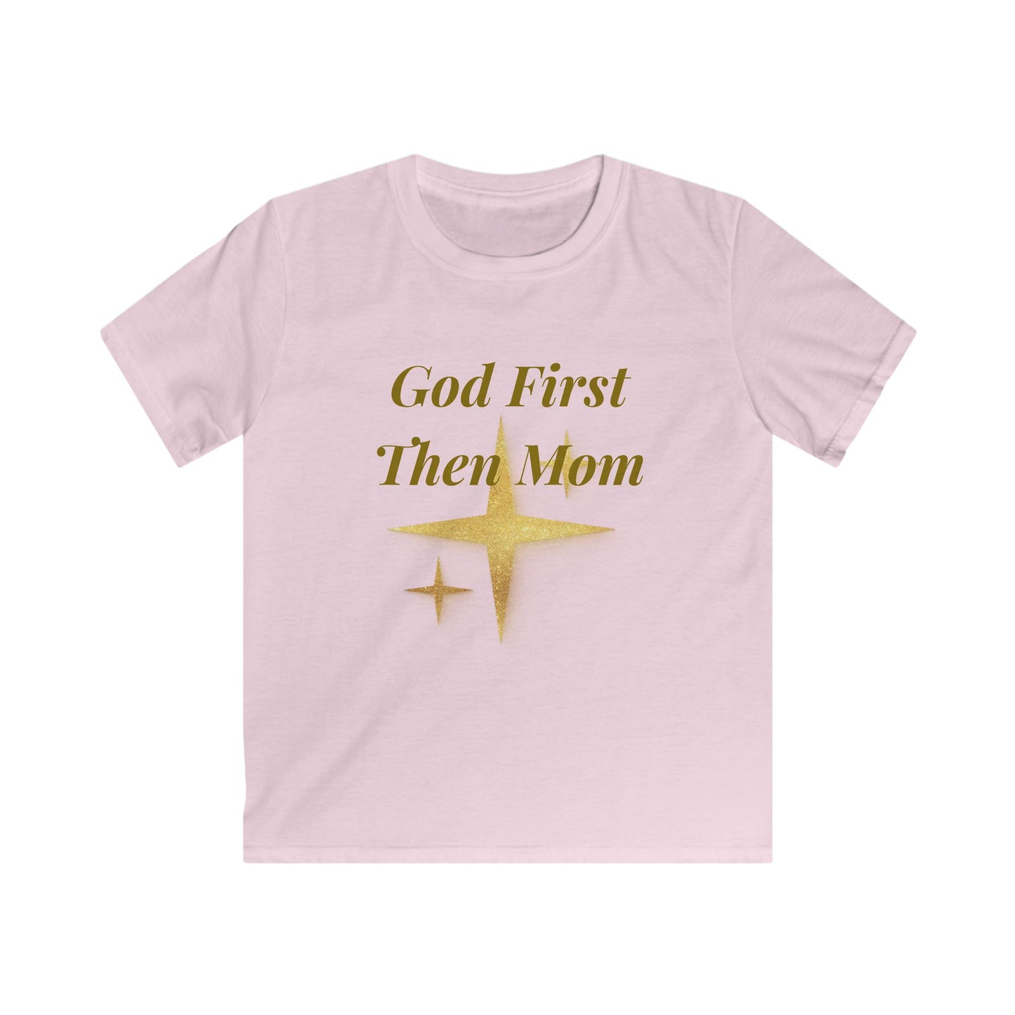Kids Tee — "God First Then Mom" Gold Star Faith Shirt