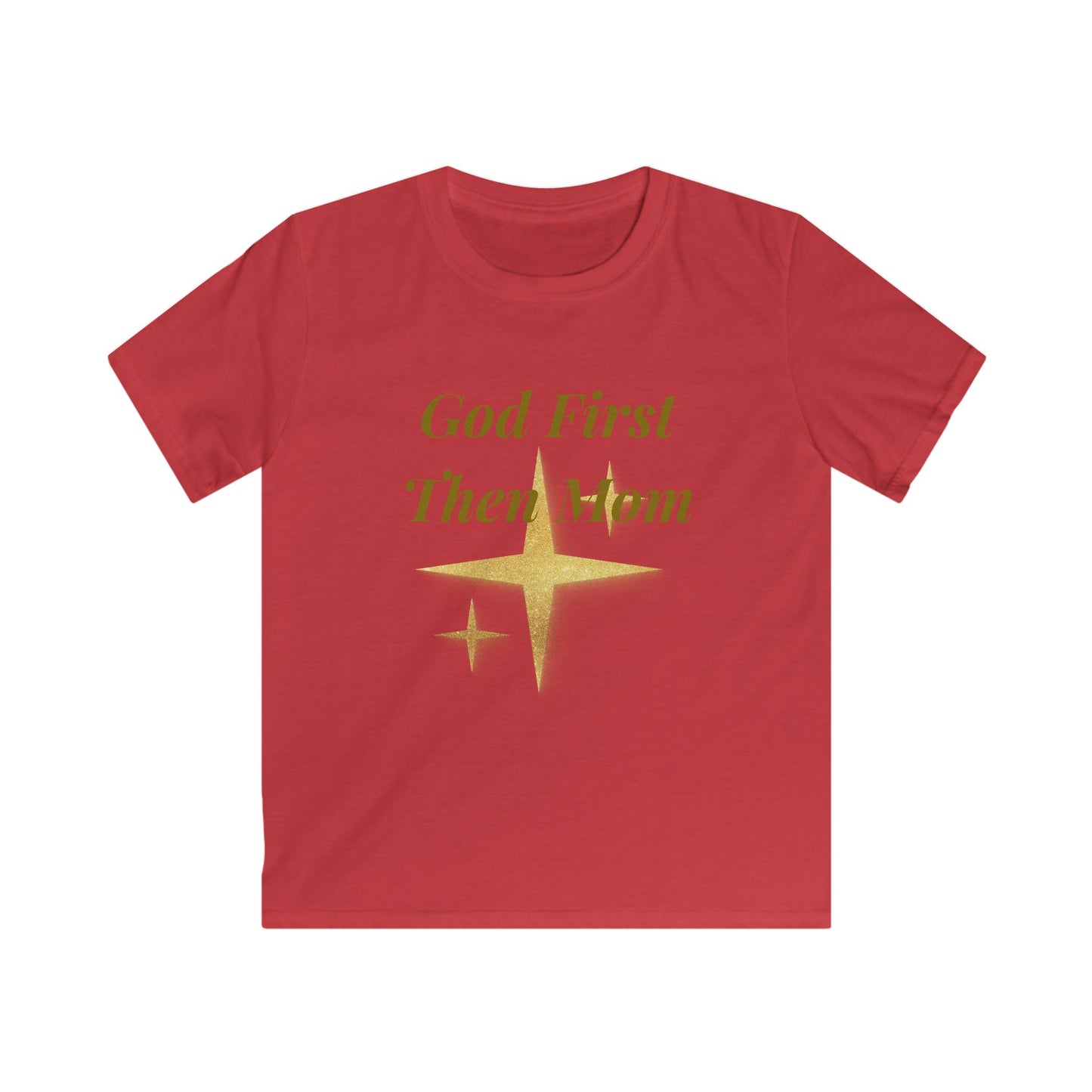 Kids Tee — "God First Then Mom" Gold Star Faith Shirt