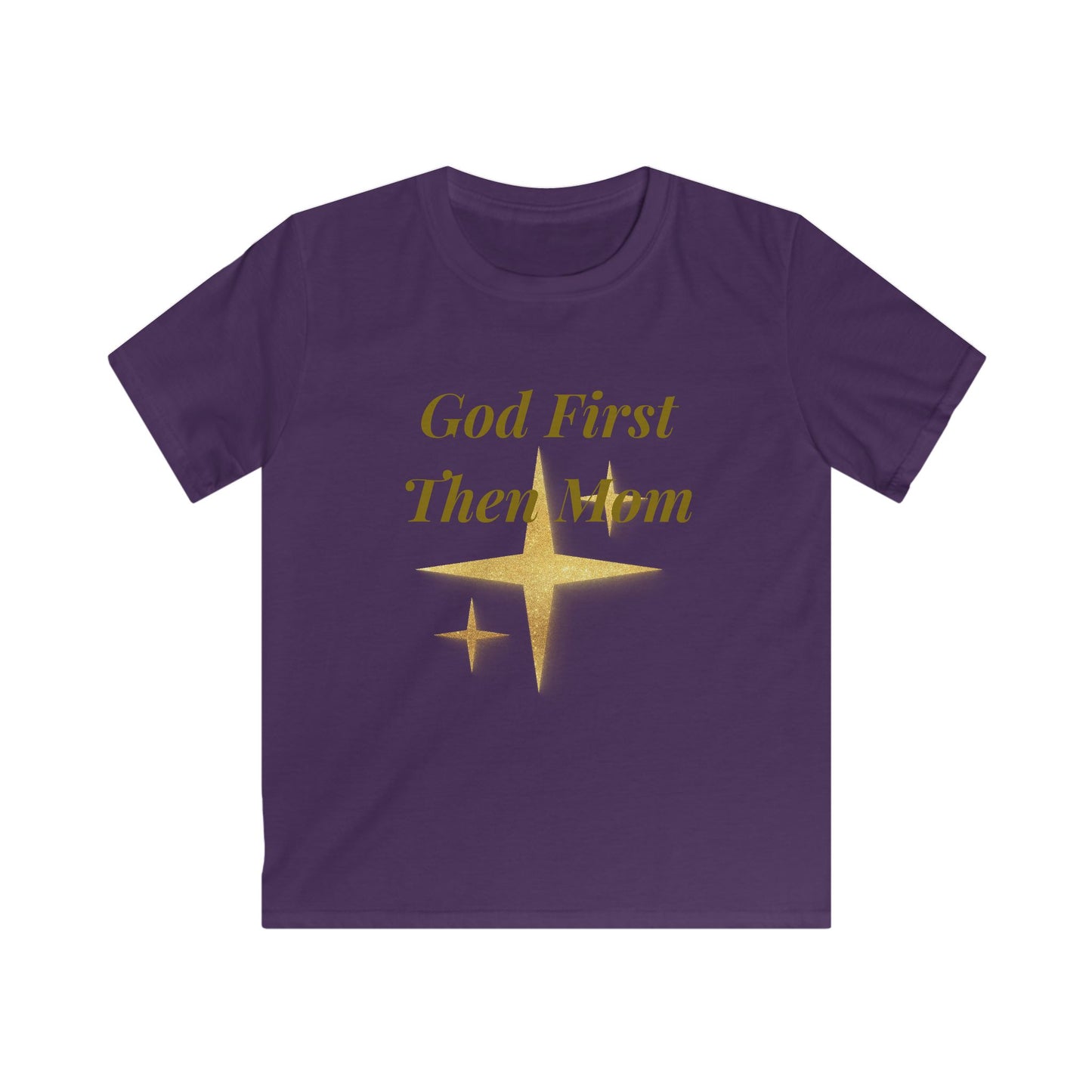 Kids Tee — "God First Then Mom" Gold Star Faith Shirt