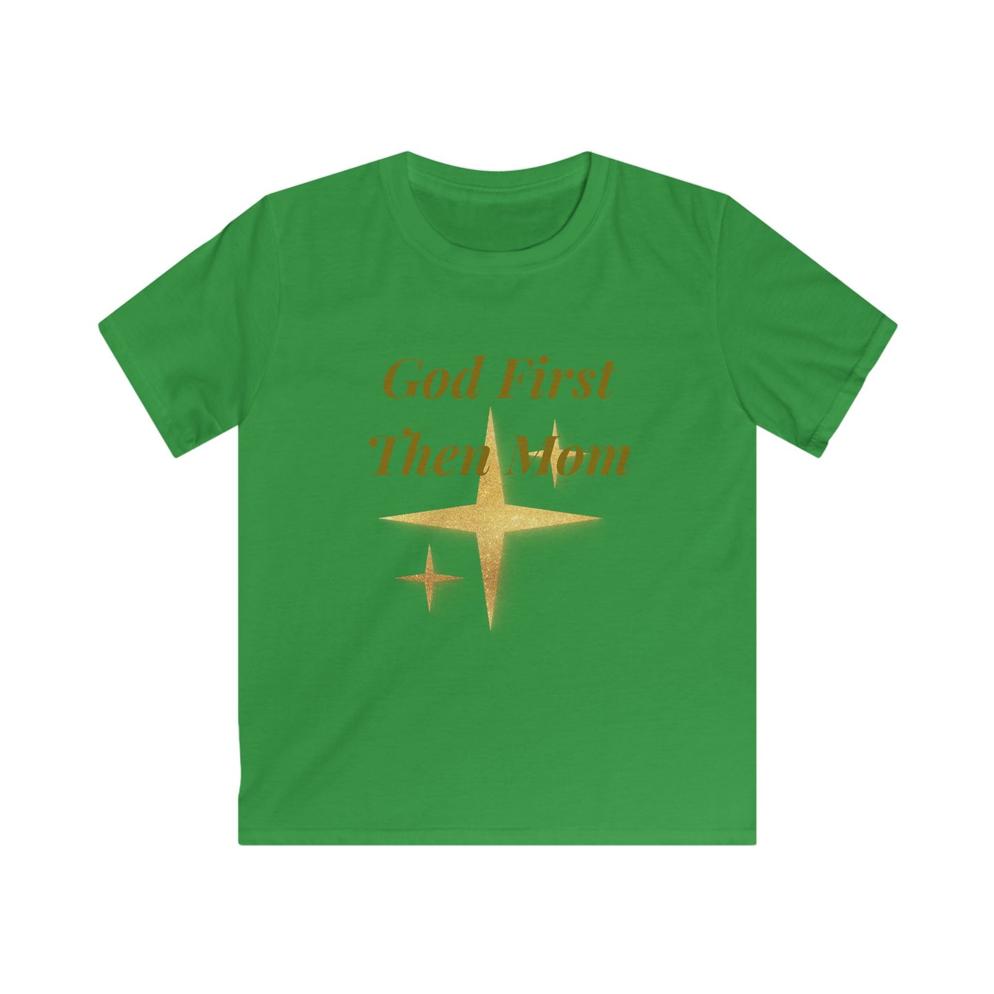 Kids Tee — "God First Then Mom" Gold Star Faith Shirt