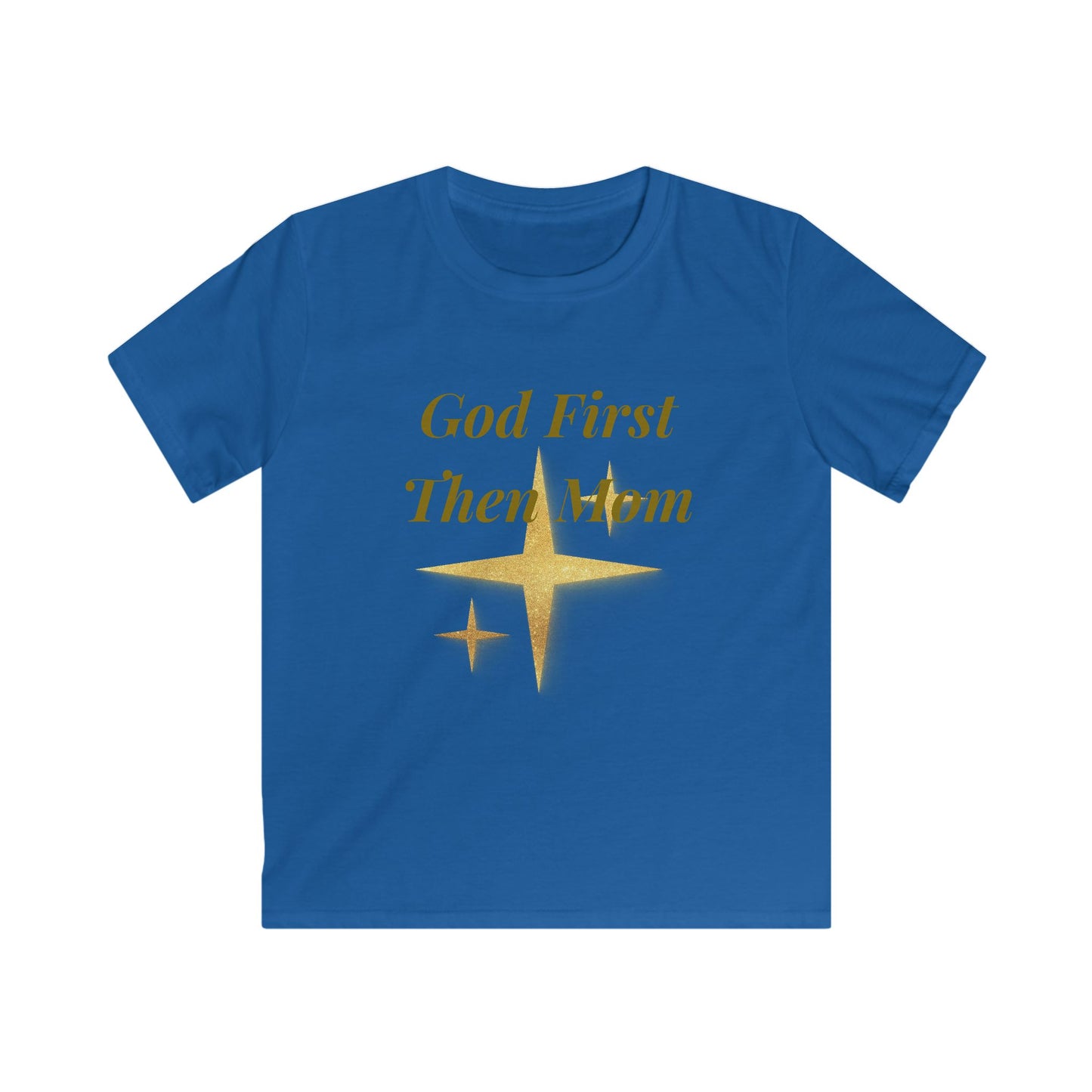 Kids Tee — "God First Then Mom" Gold Star Faith Shirt