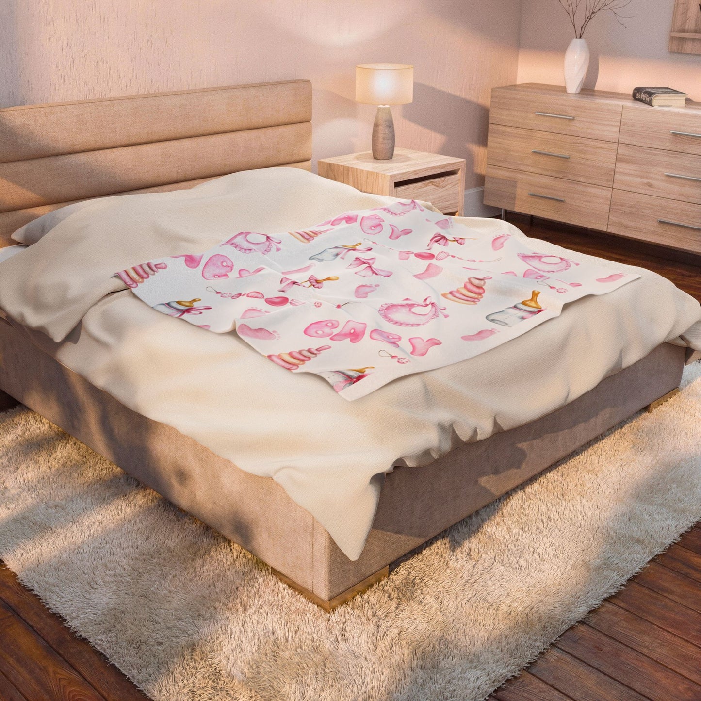 Baby Girl Velveteen Plush Blanket — Pink Baby Shower Keepsake