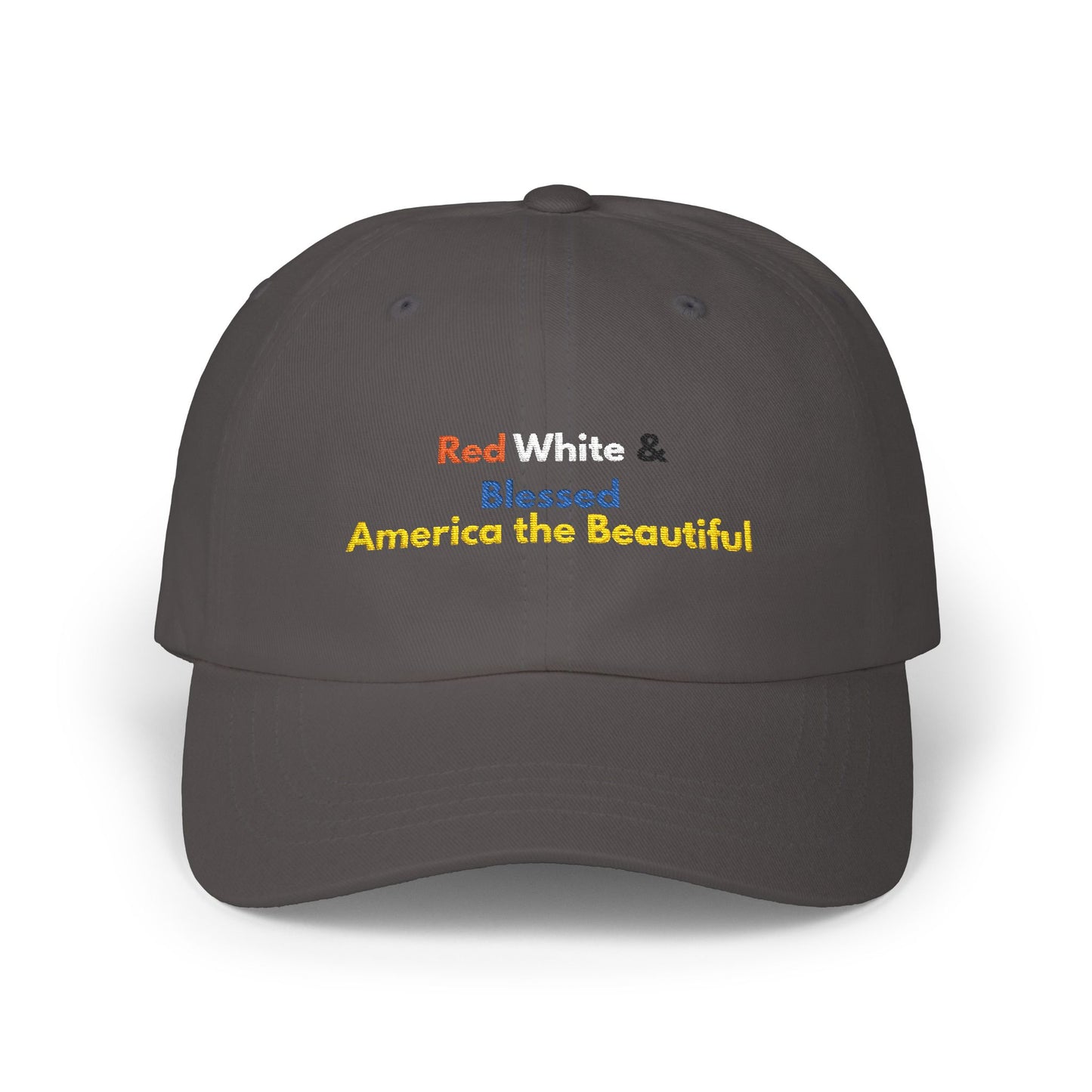 Red & Blessed America the Beautiful Dad Cap | Patriotic Embroidered Hat