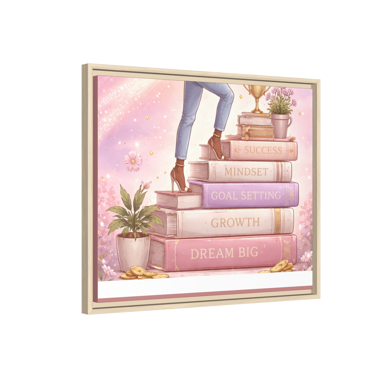 Dream Big Wall Art — Motivational Stacked Books Framed Canvas