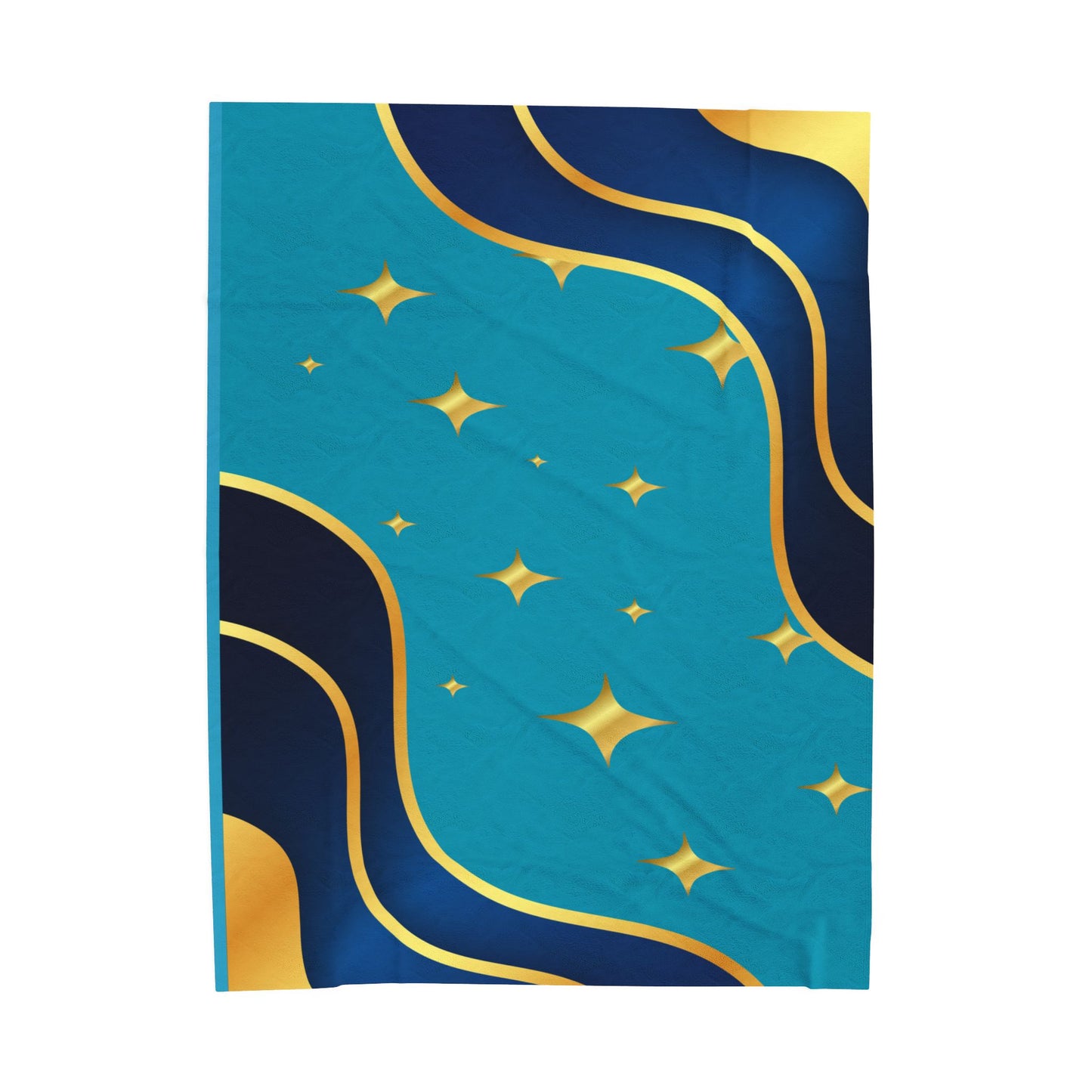 Plush Blanket — Teal & Gold Abstract Starry Wave Throw