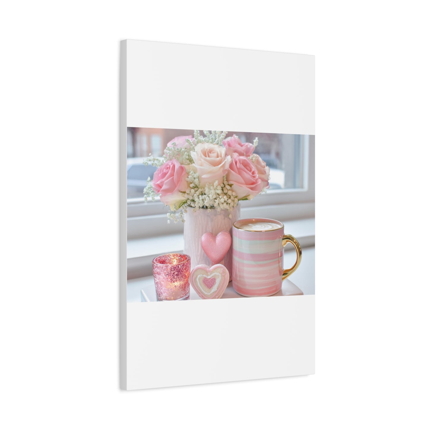 Pink Rose Bouquet with Mug Canvas