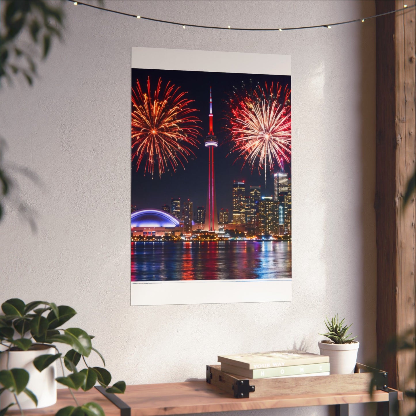 CN Tower Fireworks Matte Vertical Poster — Toronto Skyline Night Celebration Wall Art