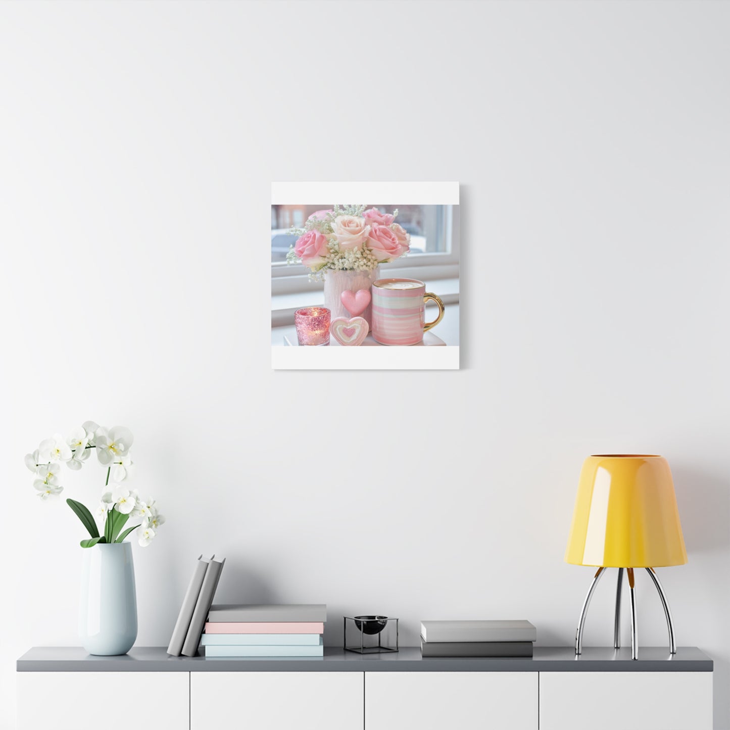 Pink Rose Bouquet with Mug Canvas