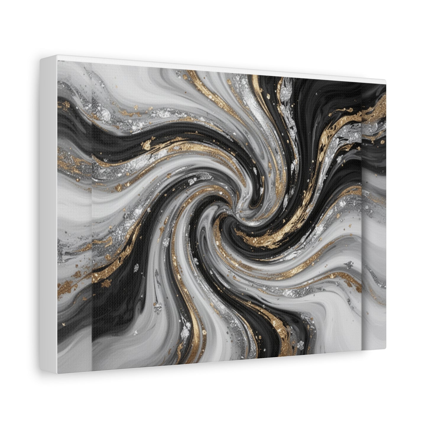 Gold Marble Swirl Canvas  Black White Abstract Wall Art
