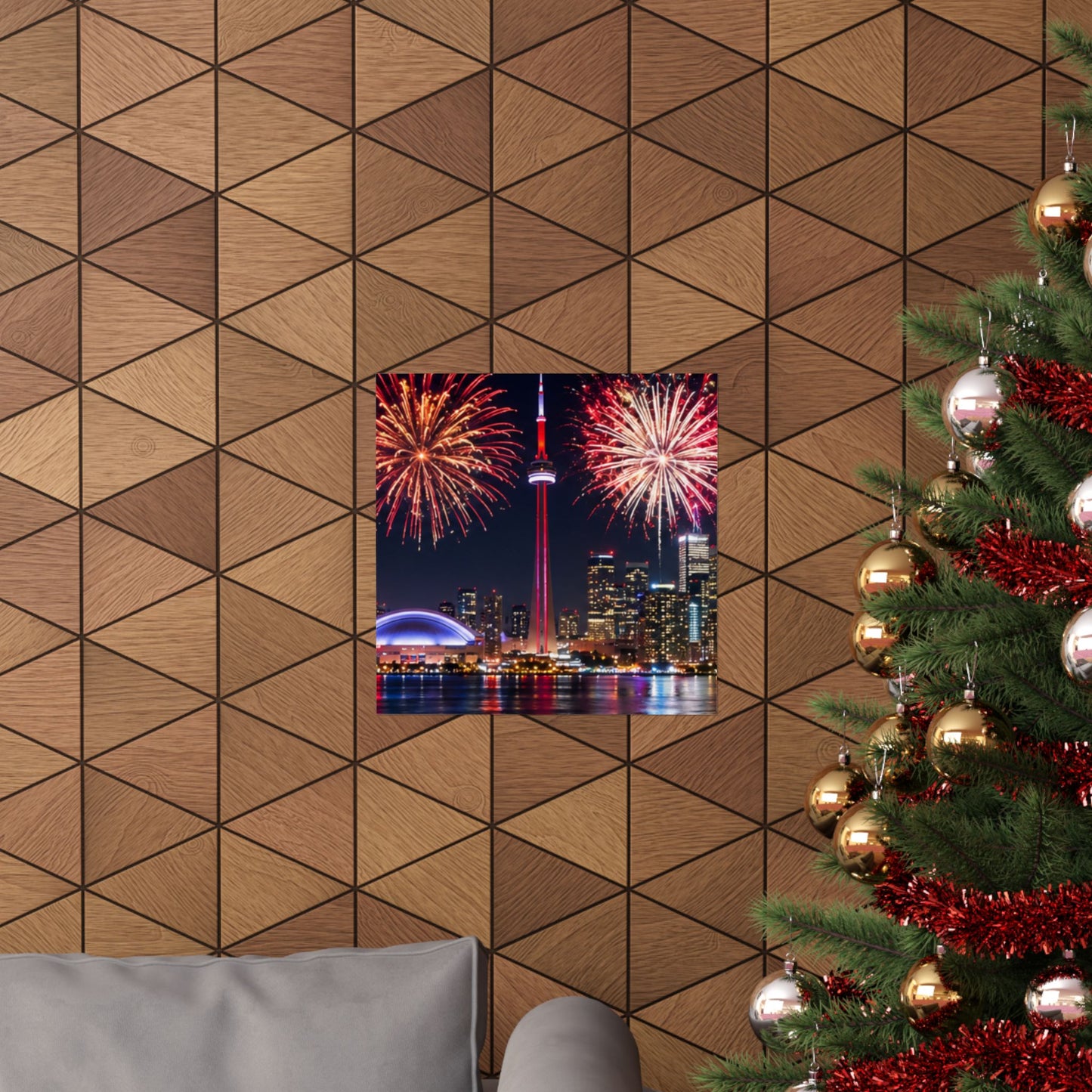 CN Tower Fireworks Matte Vertical Poster — Toronto Skyline Night Celebration Wall Art