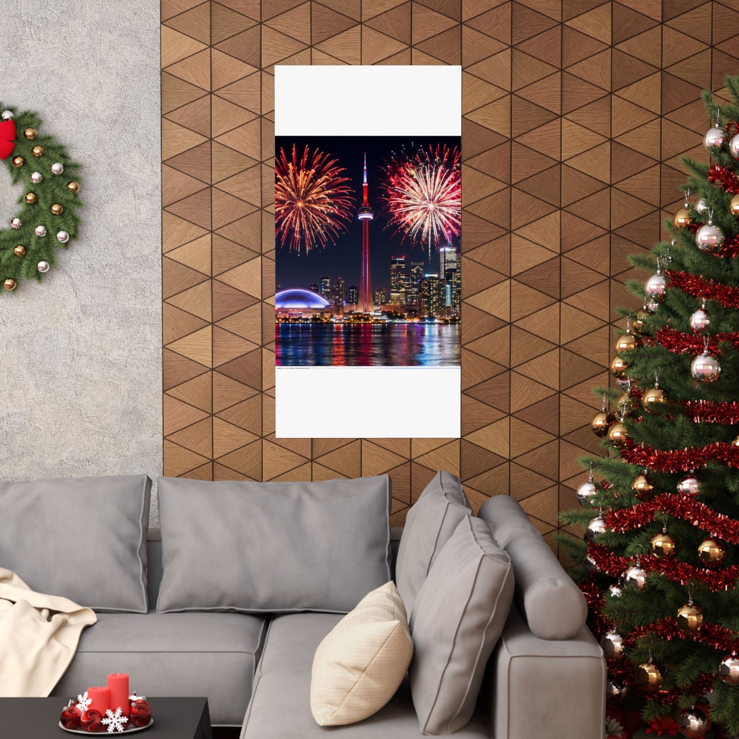 CN Tower Fireworks Matte Vertical Poster — Toronto Skyline Night Celebration Wall Art