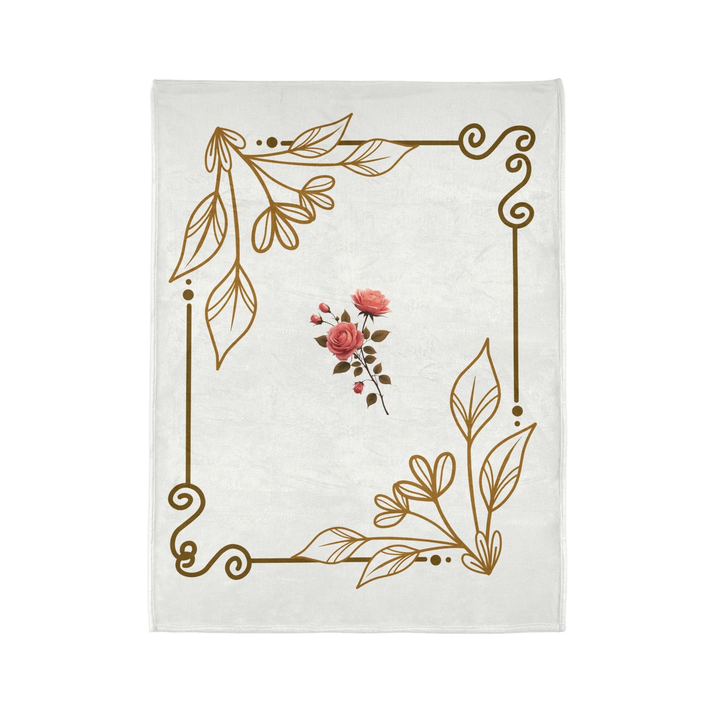 Floral Gold Border Soft Polyester Blanket — Rose Bouquet Throw